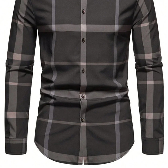 Black Casual Mens Plaid Print Shirt - Picture 4 of 5